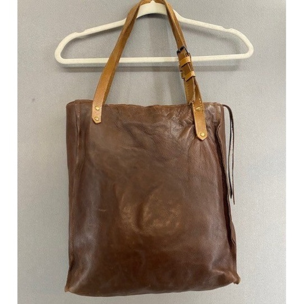 Handmade by Elke‎ Boulder CO Brown Leather Tassel Tote Bag Zippered Shopper - Picture 3 of 16
